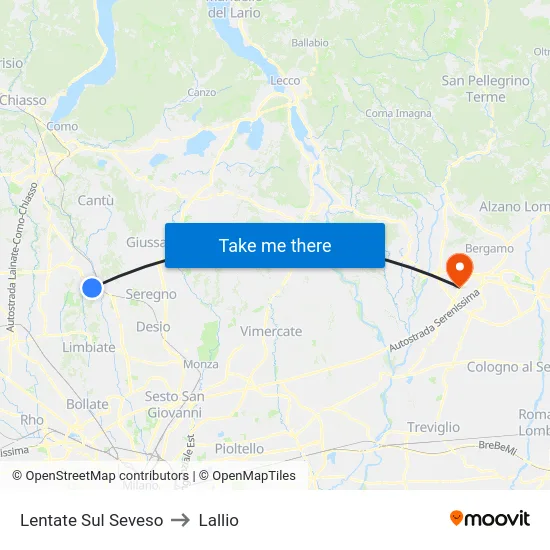 Lentate Sul Seveso to Lallio map