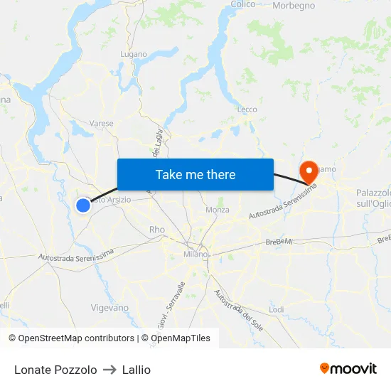 Lonate Pozzolo to Lallio map