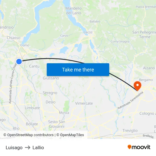 Luisago to Lallio map
