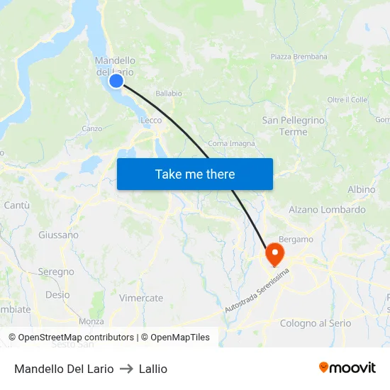 Mandello Del Lario to Lallio map