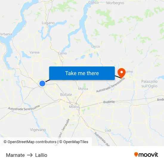 Marnate to Lallio map