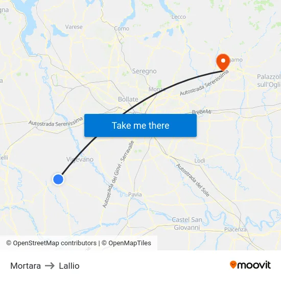 Mortara to Lallio map