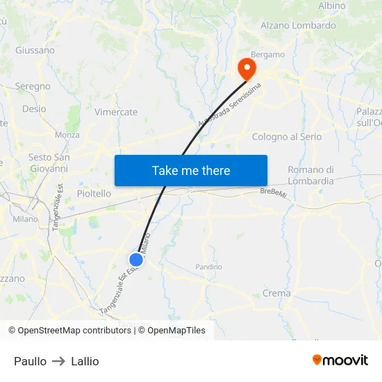 Paullo to Lallio map