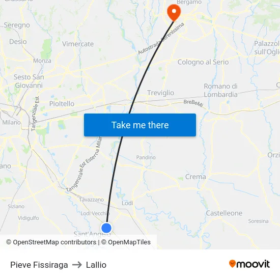 Pieve Fissiraga to Lallio map