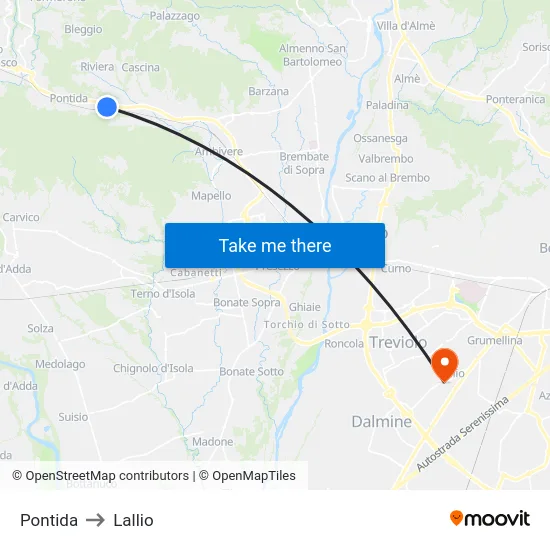 Pontida to Lallio map