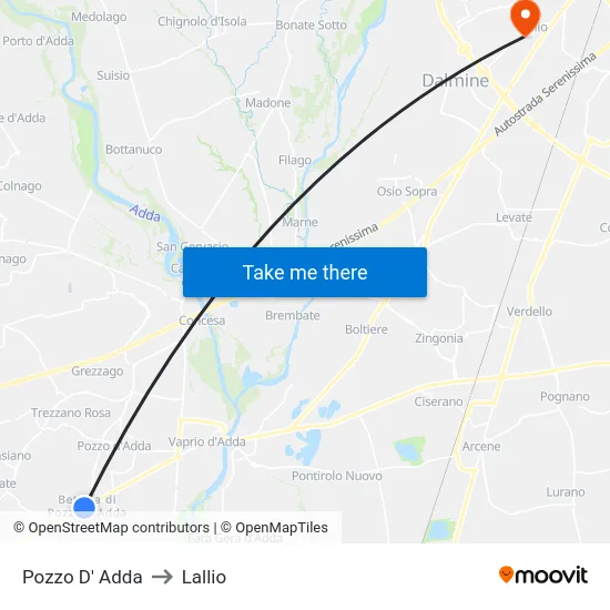 Pozzo D' Adda to Lallio map