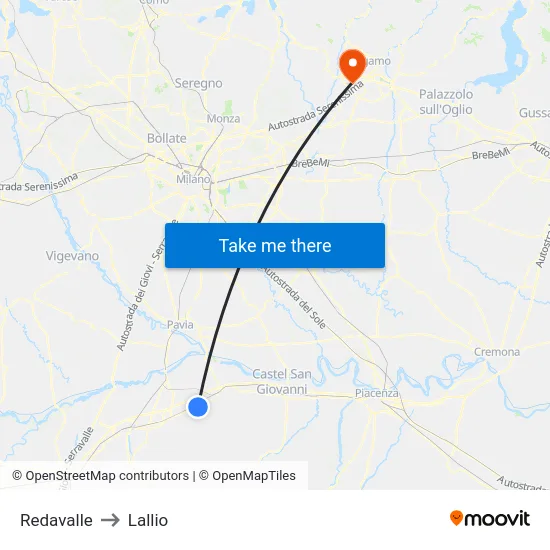 Redavalle to Lallio map