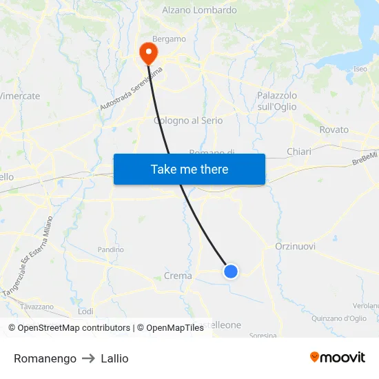 Romanengo to Lallio map