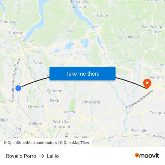 Rovello Porro to Lallio map