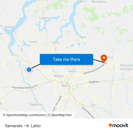 Samarate to Lallio map