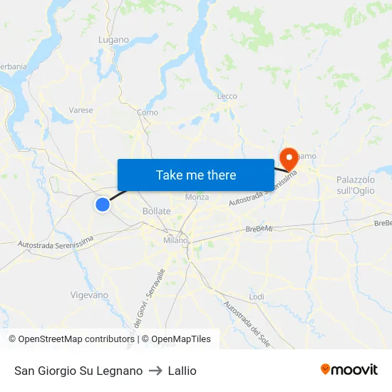 San Giorgio Su Legnano to Lallio map