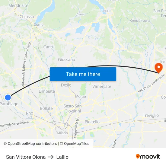 San Vittore Olona to Lallio map