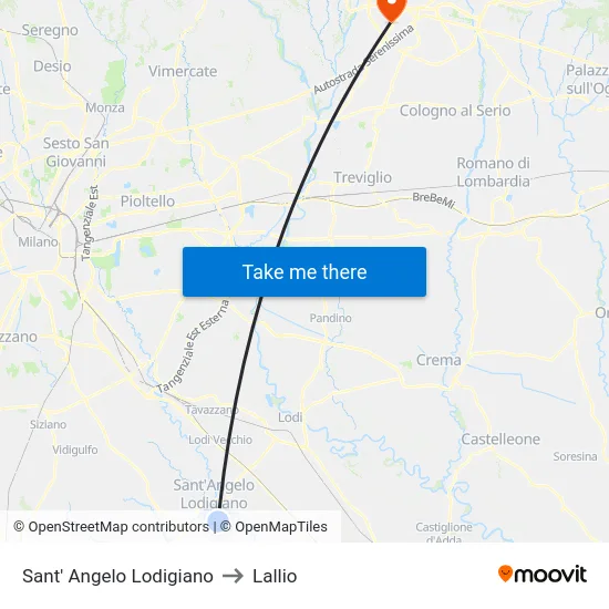 Sant' Angelo Lodigiano to Lallio map