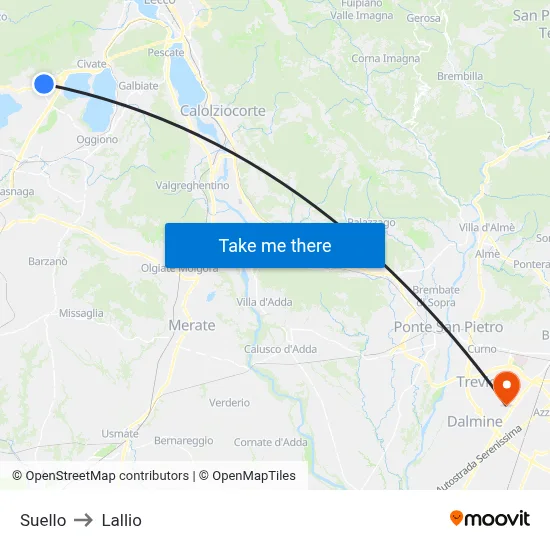 Suello to Lallio map