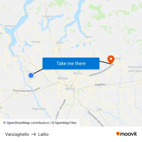 Vanzaghello to Lallio map