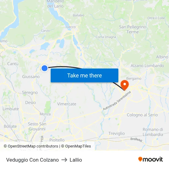 Veduggio Con Colzano to Lallio map