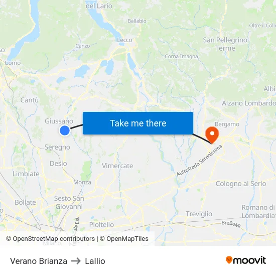 Verano Brianza to Lallio map