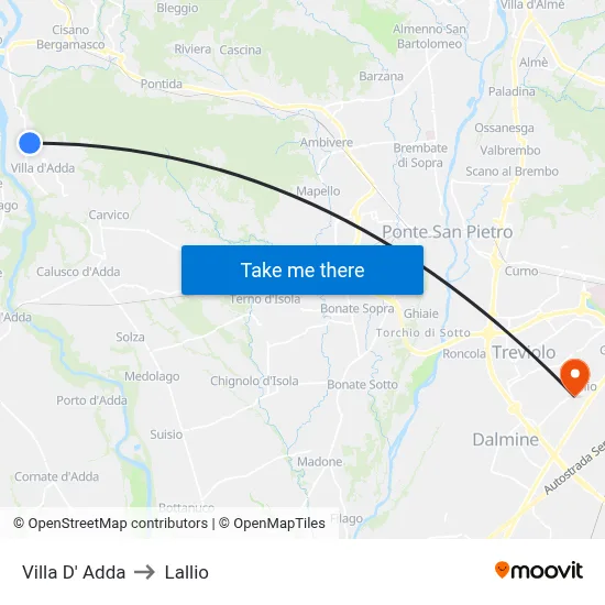 Villa D' Adda to Lallio map