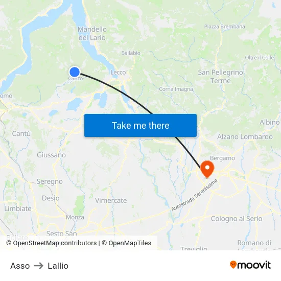 Asso to Lallio map