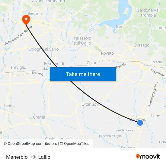 Manerbio to Lallio map