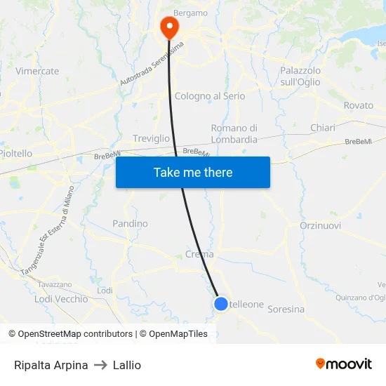 Ripalta Arpina to Lallio map