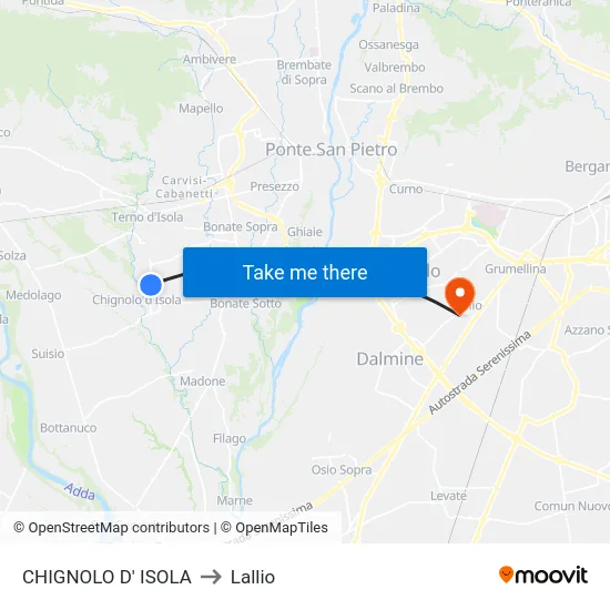 CHIGNOLO D' ISOLA to Lallio map