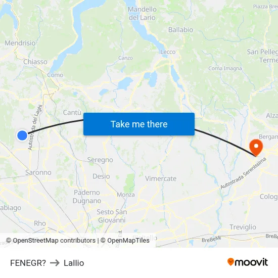 Fenegro to Lallio map