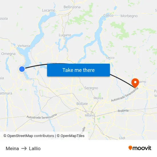 Meina to Lallio map