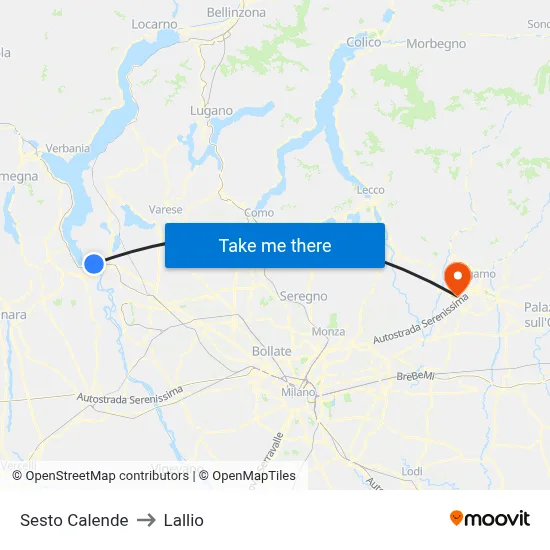 Sesto Calende to Lallio map