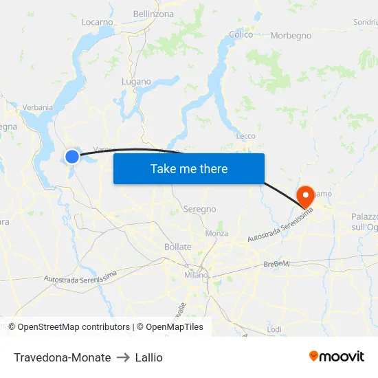 Travedona-Monate to Lallio map