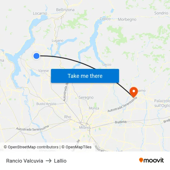 Rancio Valcuvia to Lallio map