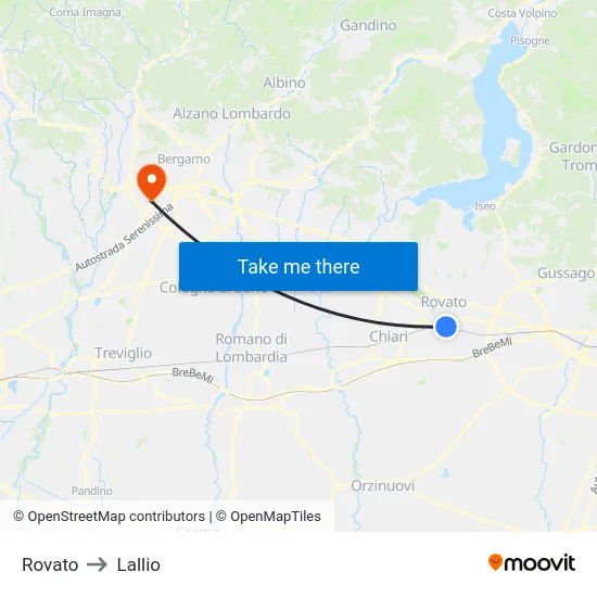 Rovato to Lallio map