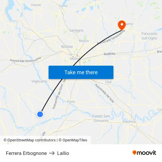 Ferrera Erbognone to Lallio map