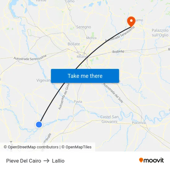 Pieve Del Cairo to Lallio map