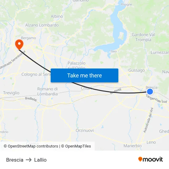 Brescia to Lallio map
