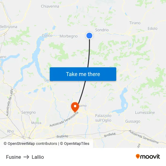 Fusine to Lallio map