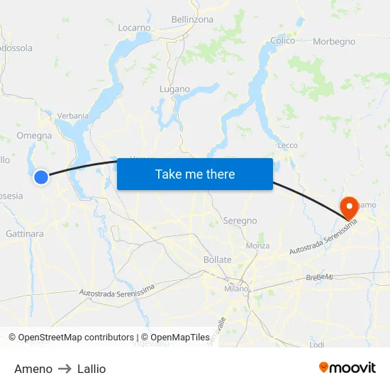 Ameno to Lallio map