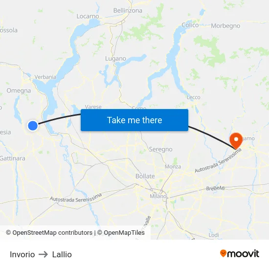 Invorio to Lallio map