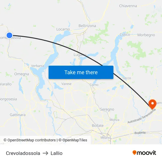Crevoladossola to Lallio map