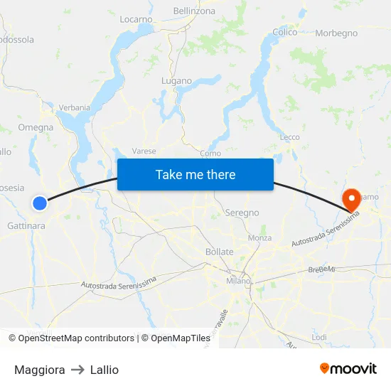 Maggiora to Lallio map