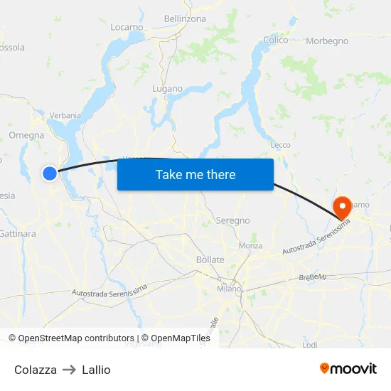 Colazza to Lallio map