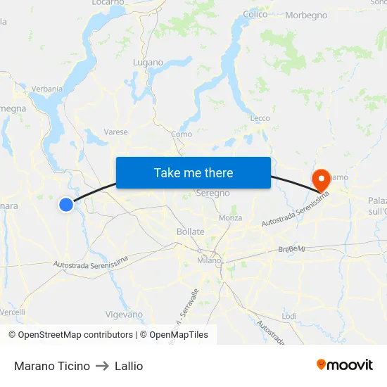 Marano Ticino to Lallio map