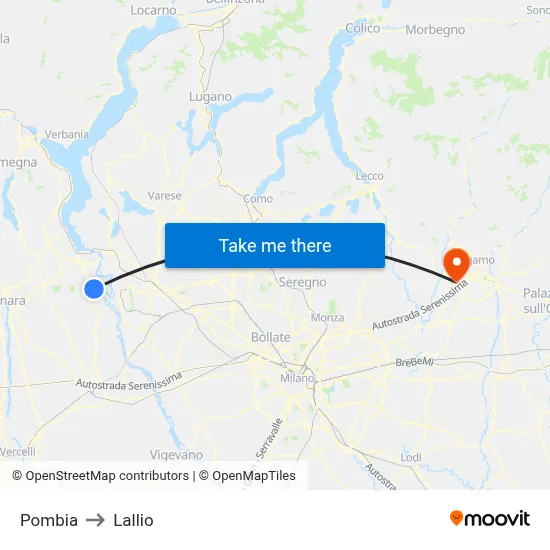 Pombia to Lallio map