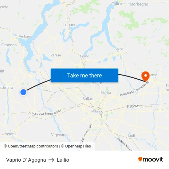 Vaprio D' Agogna to Lallio map