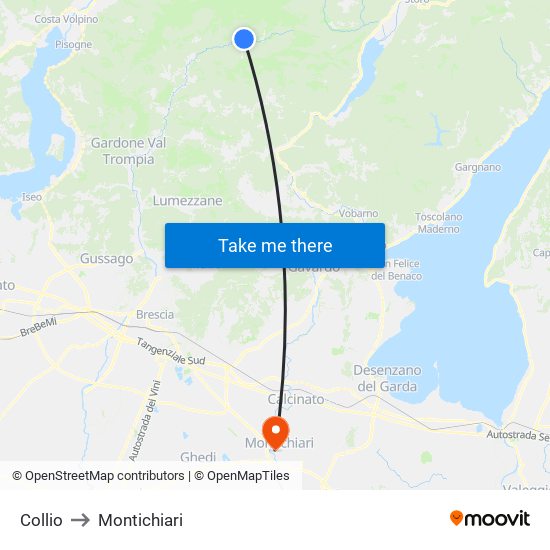 Collio to Montichiari map