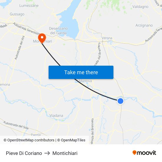 Pieve Di Coriano to Montichiari map