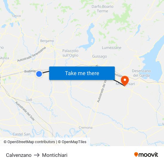 Calvenzano to Montichiari map
