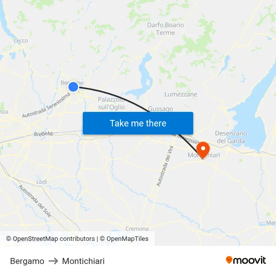 Bergamo to Montichiari map