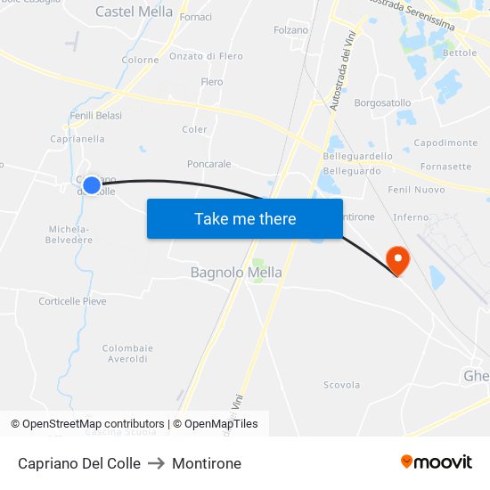 Capriano Del Colle to Montirone map