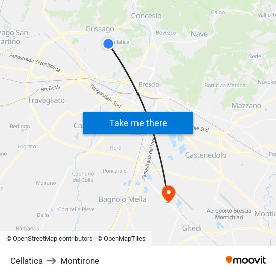 Cellatica to Montirone map